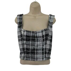 Ona Johnny Was Women’s Sz L Black & White Tweed Print Corset Crop Top NWT